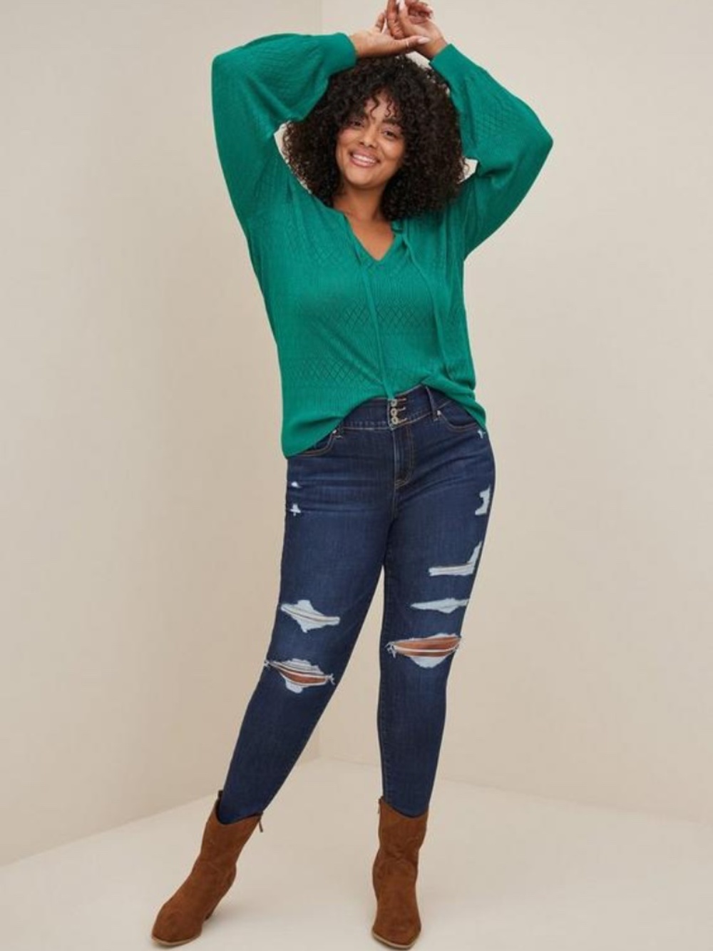 Torrid Green Pointelle V-neck Sweater Plus 4